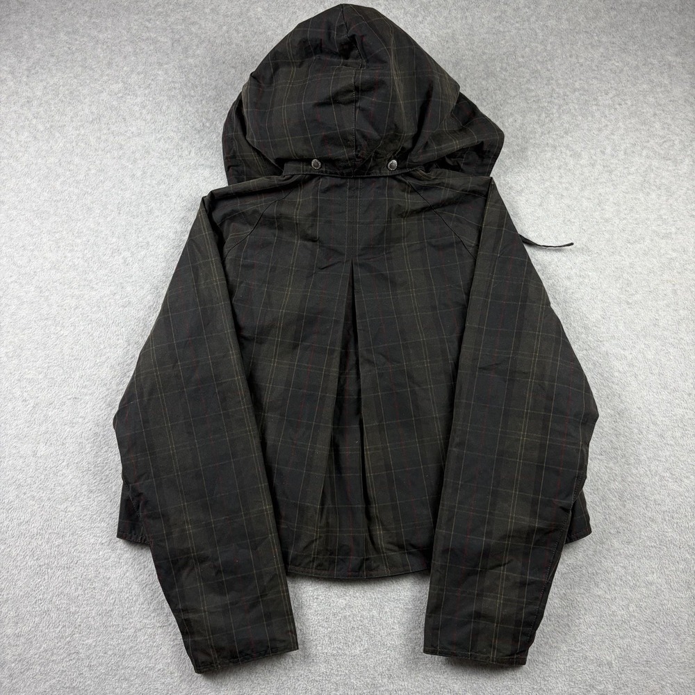Barbour x Ganni Jacket Womens 8 Black Tartan Waxed Hooded Smock Anorak NWT - Picture 10 of 14